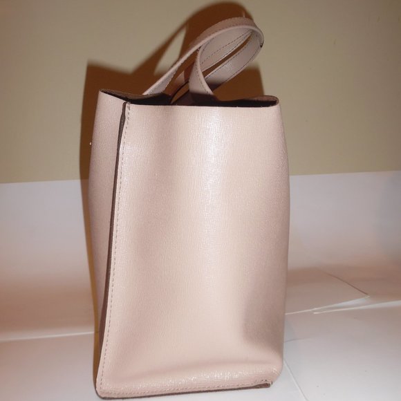 Furla Jucca Small Saffiano Beige Tan Leather Tote Logo Handbag Purse Bag - Picture 6 of 13